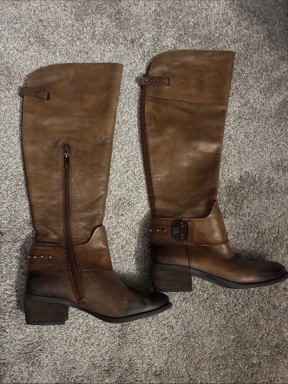 Vince Camuto Cognac Brown Leather Knee-High Riding Boots